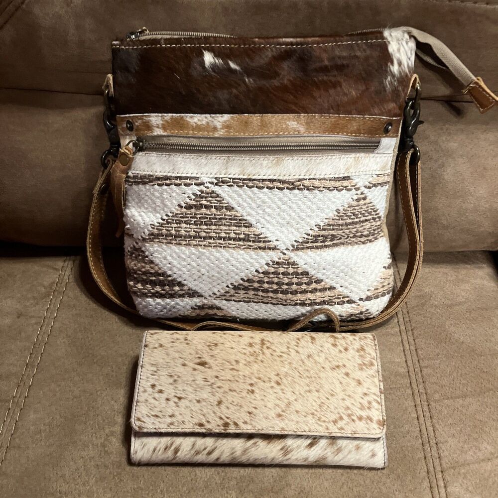 Myra Bag Aztec Western Crossbody Canvas Leather Distressed Shoulder Bag + Wallet